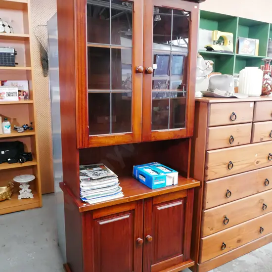 solid mahogany 2 door 2 glazed leadlight door cabinet H-1900 W-840 D-410