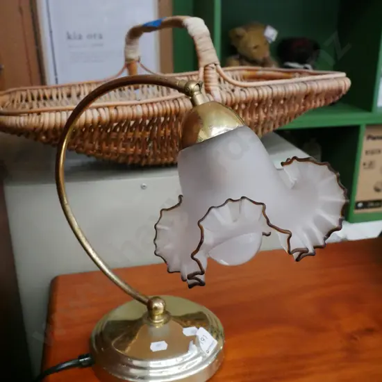 brass and frilled glass desk lamp