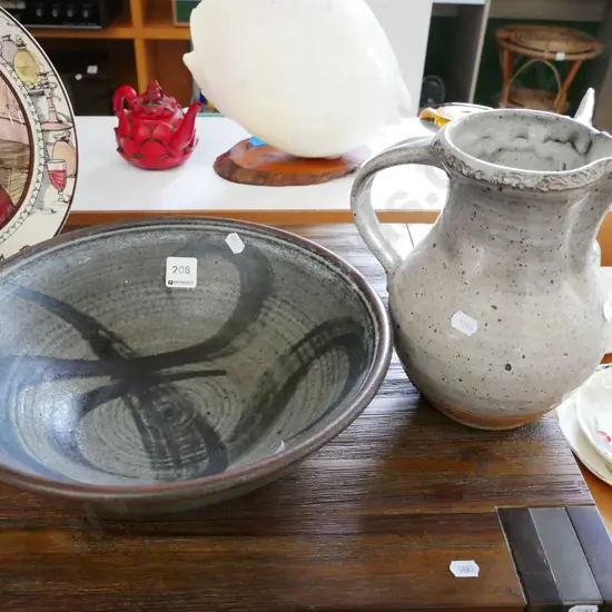 studio pottery water jug, fruit Diam-300