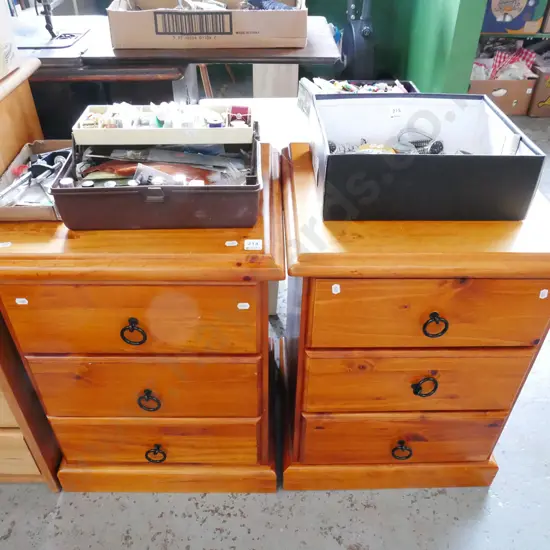 pair of solid pine 3 drawer bedside cabinets