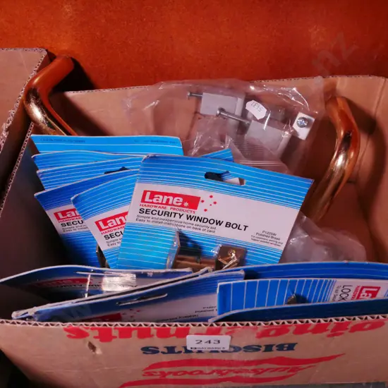 box; security window bolts, cupboard handles etc