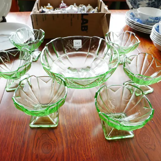 green depression glass sweet set