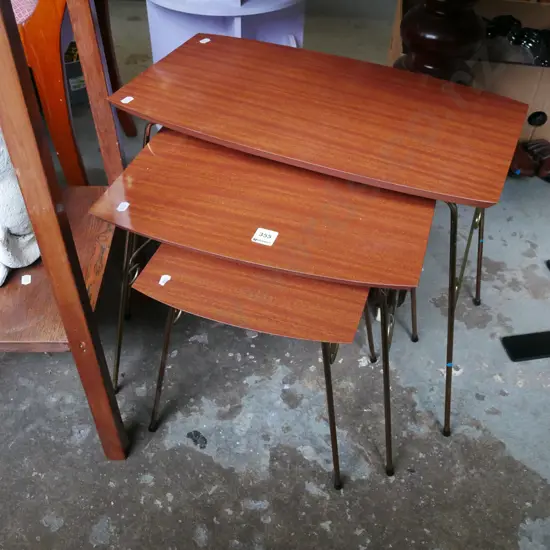 nest of 3 metal and formica retro tables