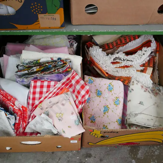 2x boxes of fabric pieces - red dots