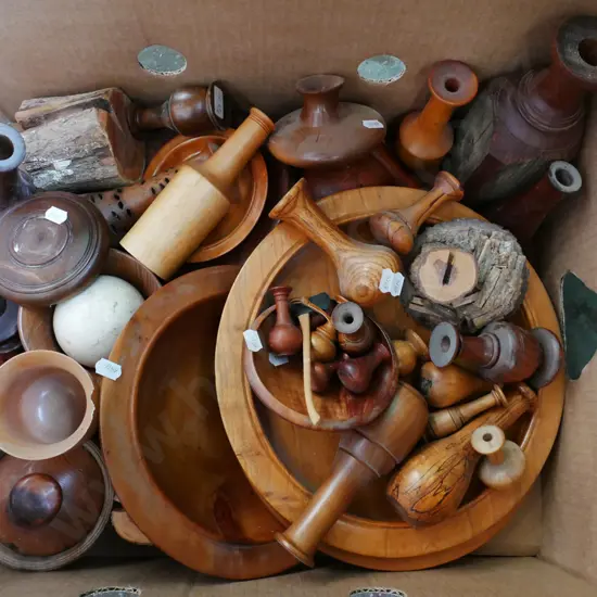 box; turned wood, bowls, goblets, vases etc