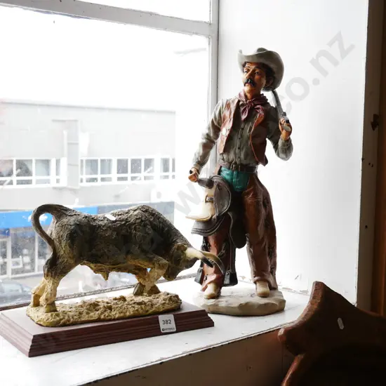 composite bull figurine, cowboy figurine H-430
