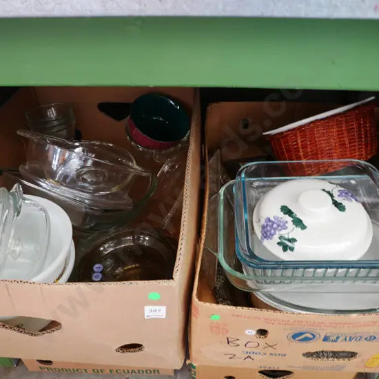 2x boxes; glass baking dishes, mixing bowls, casseroles etc