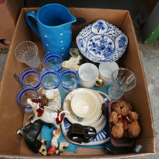 box; ceramic water jug, comport, trio etc