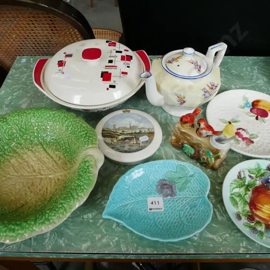 china; teapot, lidded vege, leaf dishes, bowl etc