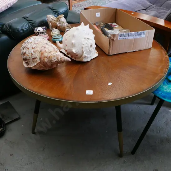 modern circular coffee table - varnish needs attention, may be unbalanced H-450 Diam-810