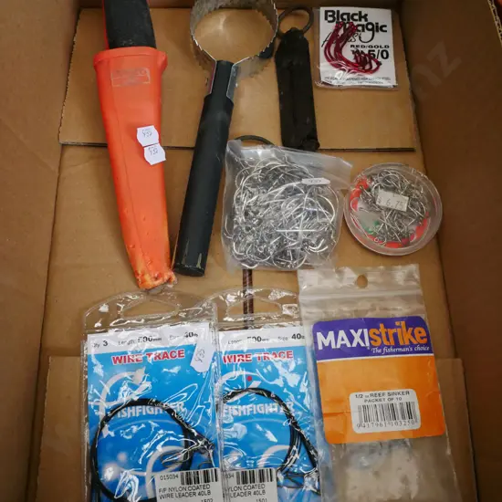 fishing knife, sheaf, scales hooks etc