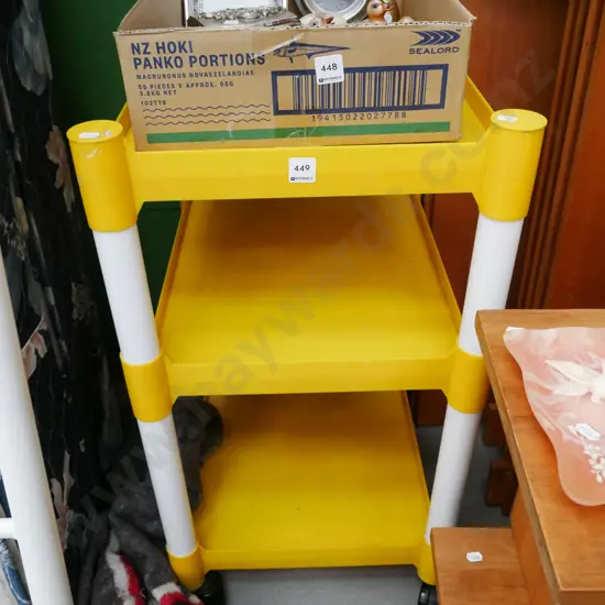 retro white and yellow plastic 3 tier tea trolley