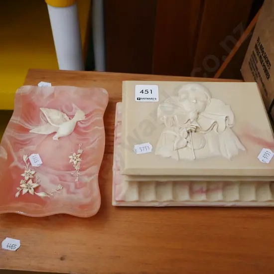 Marlestone lidded jewellery box, ring dish