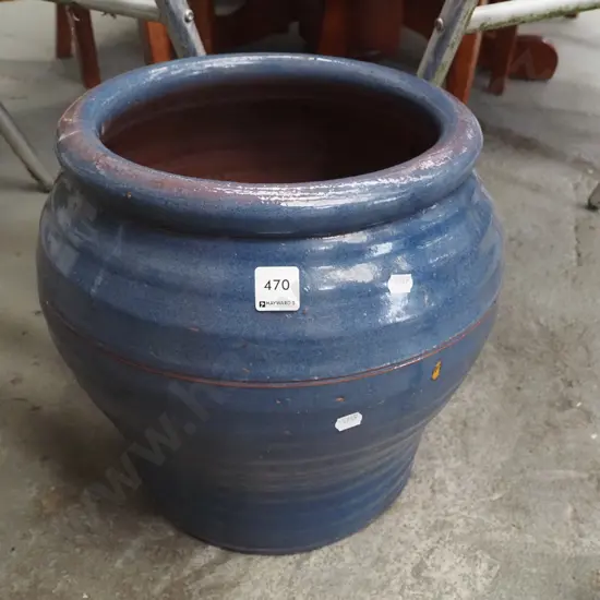 blue glazed garden planter H-320