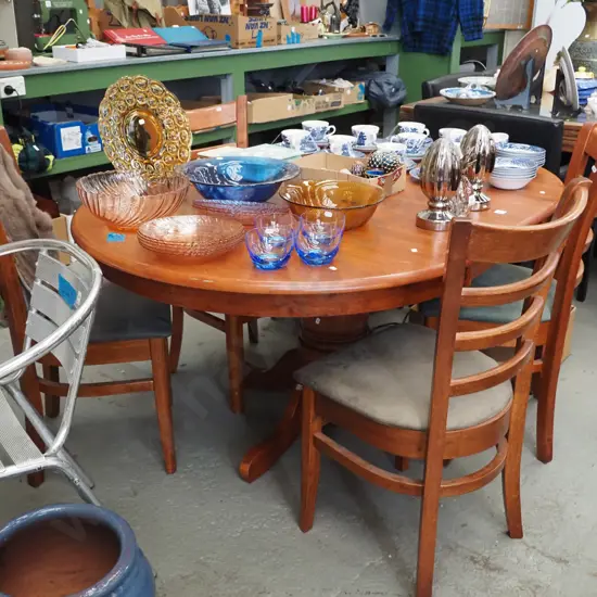 rubberwood dining chair with 4 ladder back chairs - good condition H-750 Exteded W-1500 D-1070