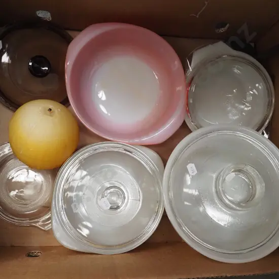 retro pyrex baking dishes, casseroles, floral tealights, candle etc