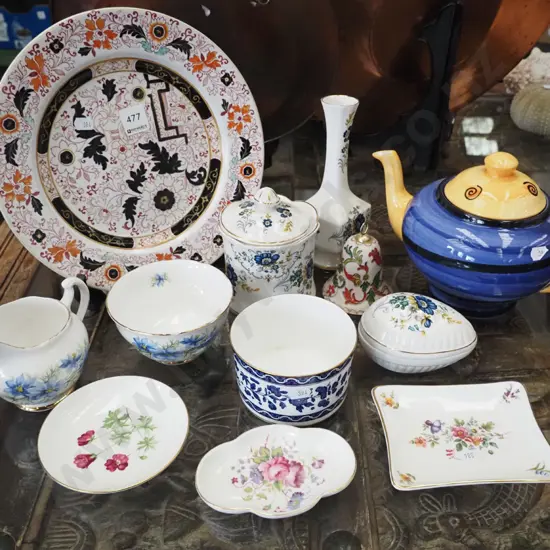 studio pottery teapot, vases, floral canister, ceramic bell, Royal Doulton sugar etc