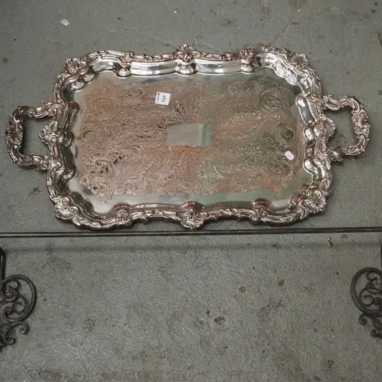 large heavy plated tray, towel rail