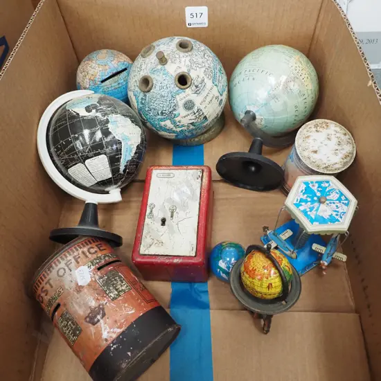 box; money boxes, world globes etc