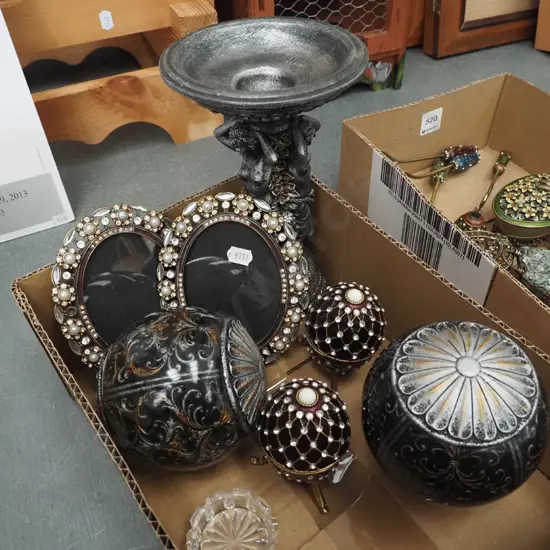 box; figural comport, decorative photo frames, ornamental gem boxes etc