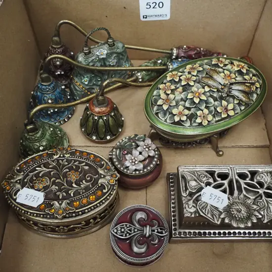 box; ornamental candle snuffers, jewel boxes