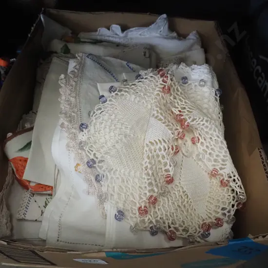 box; hand worked linen