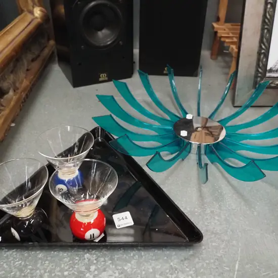 plastic fruit bowl triangle tray, pool ball glasses