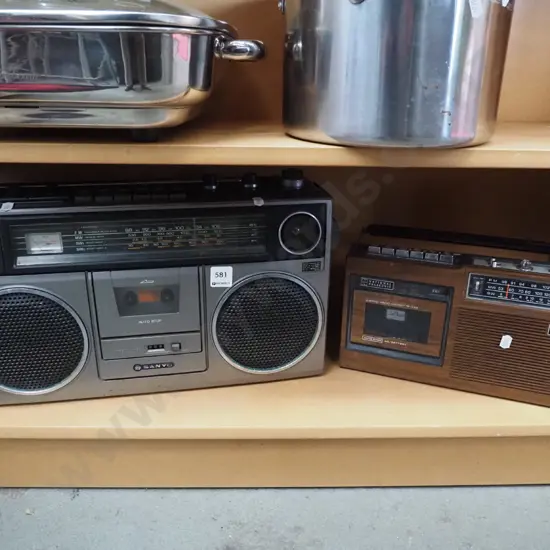 shelf; Sanyo radio cassette player, National radio cassette player