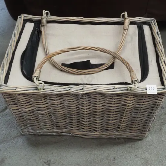 cane picnic basket with zip up thermal cooler bag