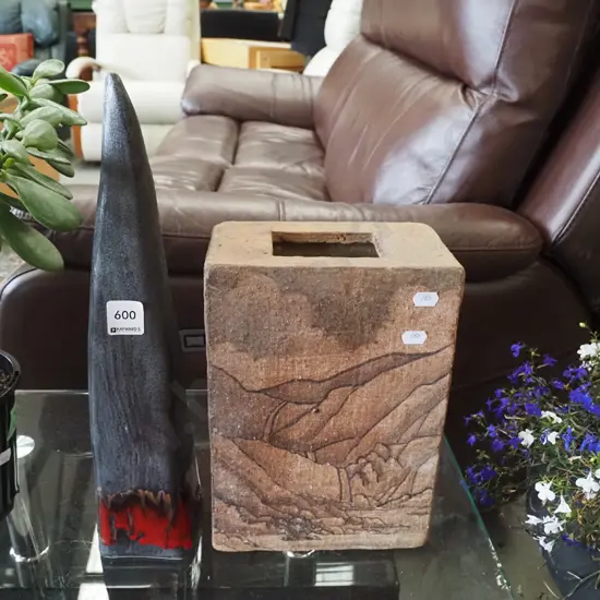 studio pottery wall mounted vase, hand painted studio pottery vase Pocket vase H-370