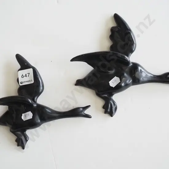 2x reproduction wall mounted black flying ducks