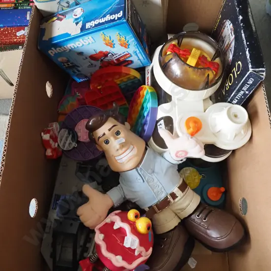 box of children's toys, judge Dread comic books