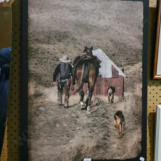 print on boxed canvas - shepherd, horse and dog