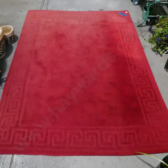 red geometric patterned woollen floor mat W-2170 W-1600