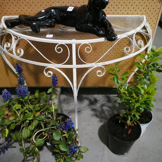 retro wrought metal glass top half round table