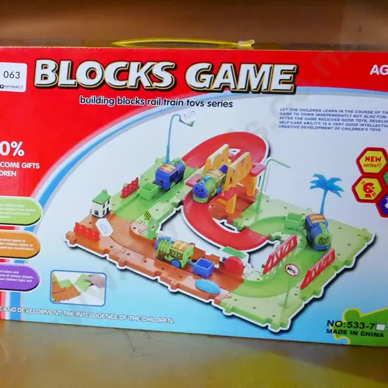 boxed child's plastic train set