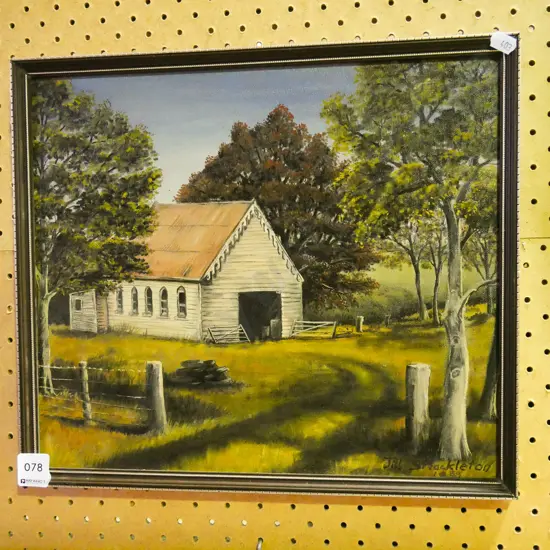 Jill Shackelton - framed oil on board - old church