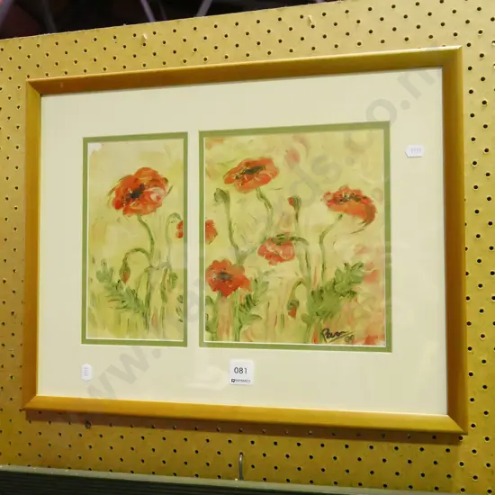 framed oil diptych - poppies