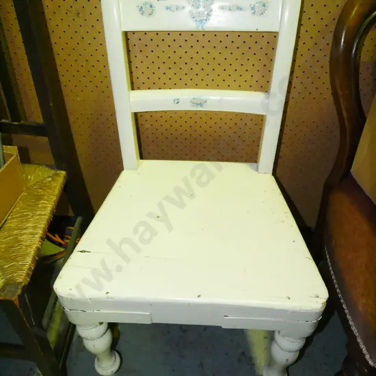 white painted colonial turned leg ladder back chair - paint needs attention
