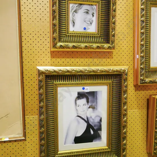 2x gilt framed prints - Princess Diana - blue dots