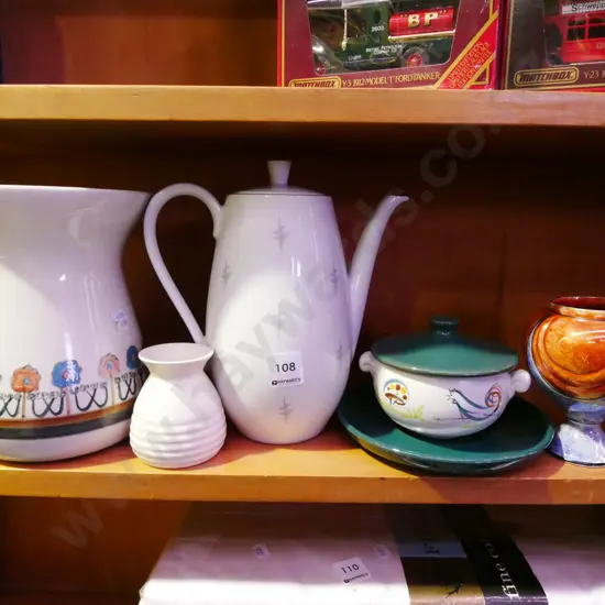 German coffee pot, vase, small lidded Denby dish etc