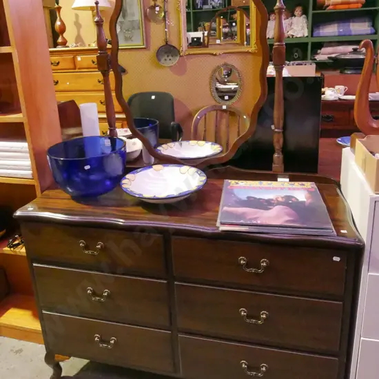 mdf faux wood veneer 6 drawer cab leg mirror back dresser H-1690 W-1120 D-400