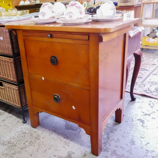 solid wood 2 drawer bedside table with pull out tray H-650 W-600 D-410