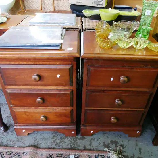 pair of solid wood 3 drawer bedside cabinets