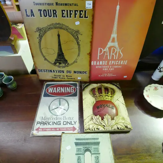 4x reproduction prints on tin, cast composite Royale wall hanging