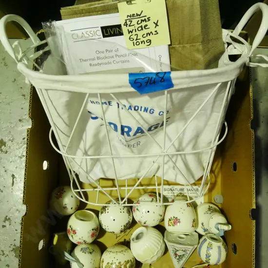 box;storage hamper, curtains, ceramic scent balls