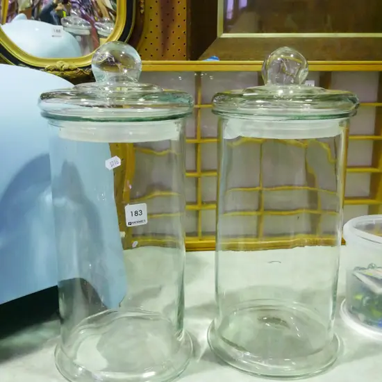 2x lidded glass canisters H-410