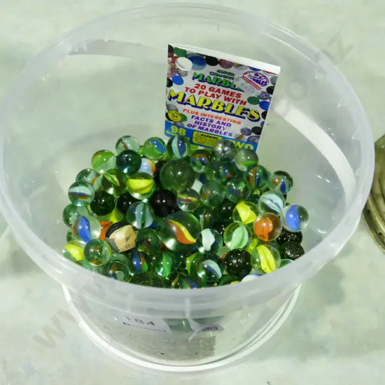 plastic tub of marbles