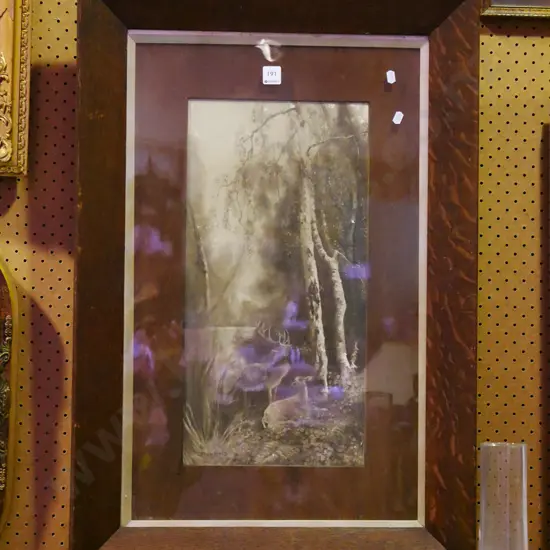 oak framed watercolour - deer and stag (some daamge)