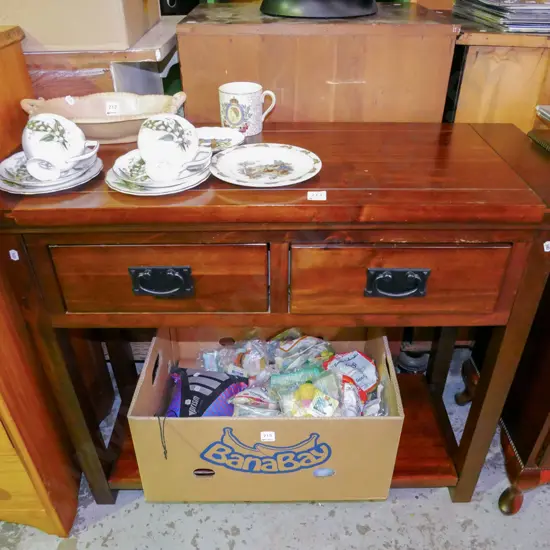 solid pine 2 drawer hall table H-760 W-900 D-350